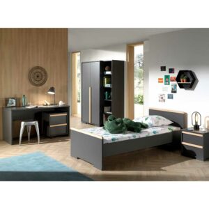 4Home Komplettjugendzimmer in Anthrazit und Buche modern (sechsteilig)