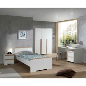 4Home Jugendzimmer in Weiß und Buche modern (fünfteilig)