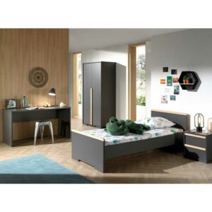 4Home Jugendzimmer Möbel Set in Anthrazit und Buche modern (vierteilig)