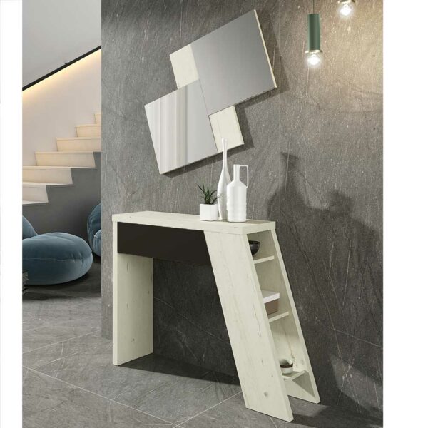 Furnitara Design Wandspiegel und Konsole in Creme Weiß und Schwarzgrau modern (zweiteilig)