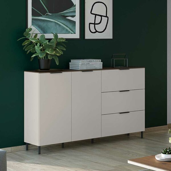 Möbel Exclusive Sideboard in Hellgrau und Nussbaumfarben Made in Germany