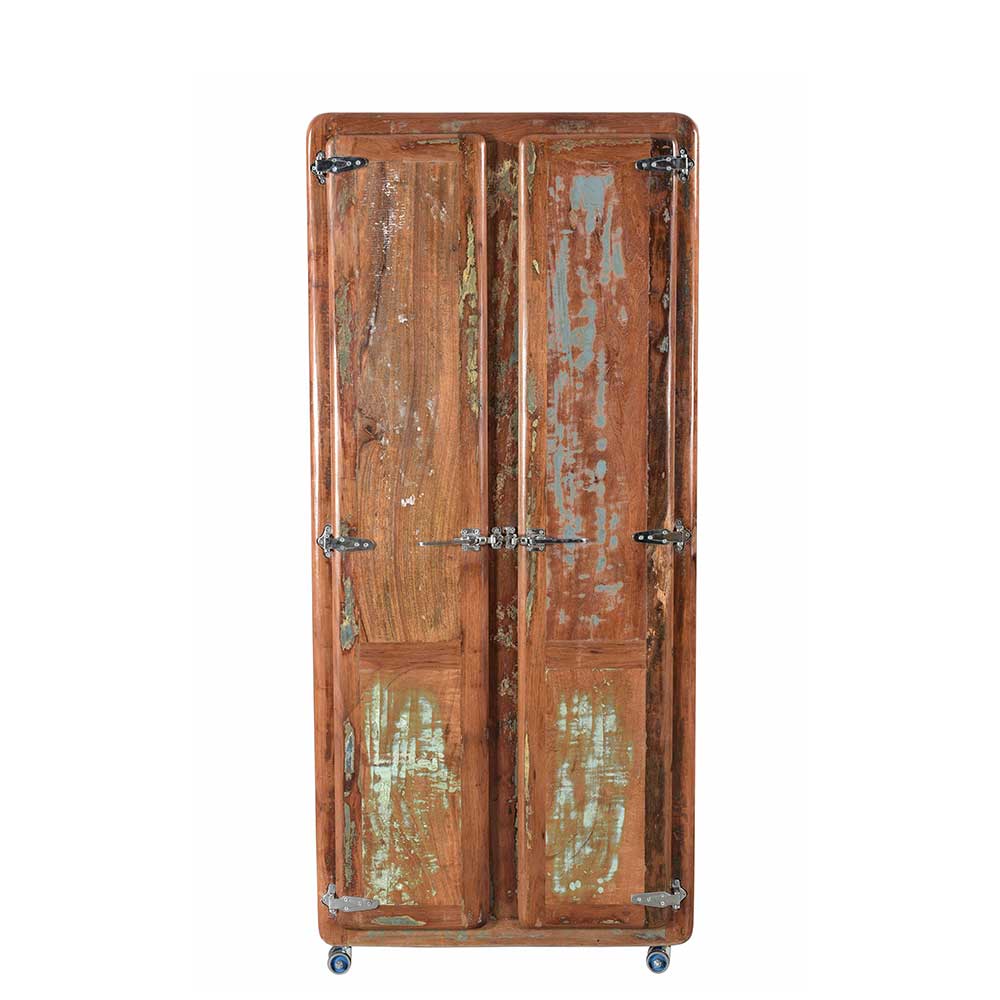Möbel Exclusive Rollbarer Garderobenschrank aus Massivholz Shabby Chic Design