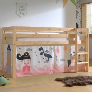 4Home Prinzessin Bett aus Kiefer Massivholz Vorhang Set