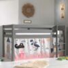4Home Halbhohes Kinderbett aus Kiefer Massivholz Grau mit Prinzessin Vorhang