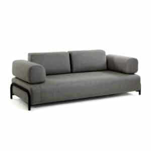 4Home Couch in Dunkelgrau Webstoff Armlehnen