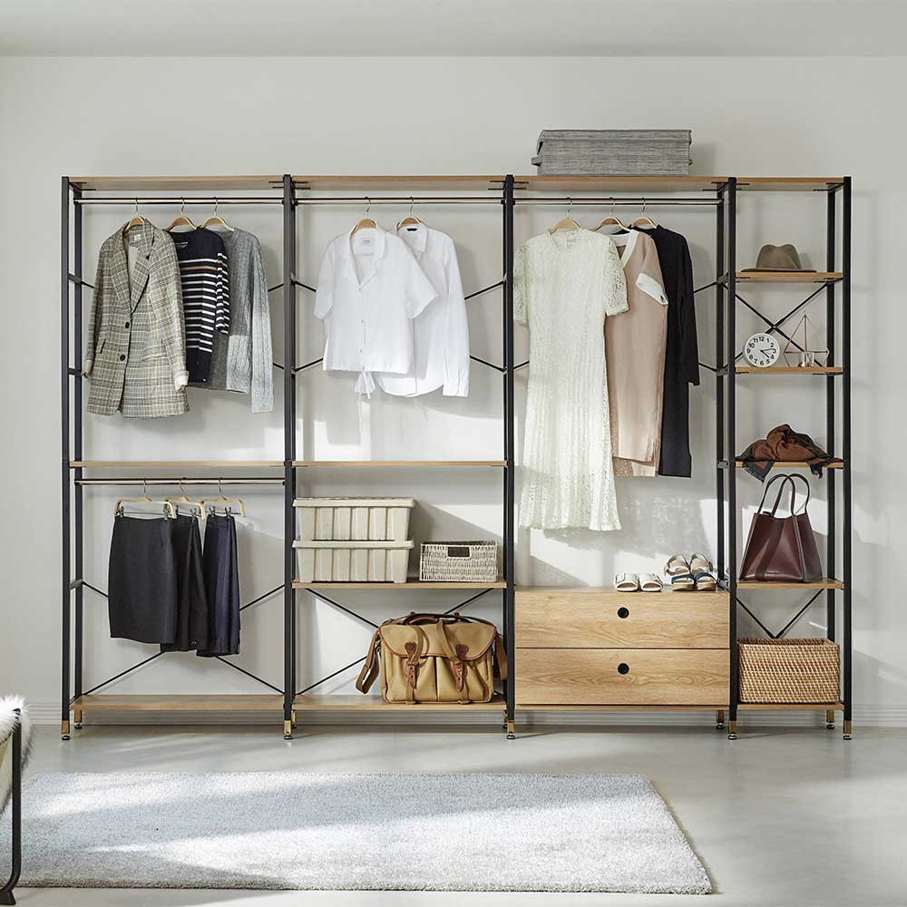 iMöbel XL Garderobe in Akaziefarben und Schwarz vier Kleiderstangen