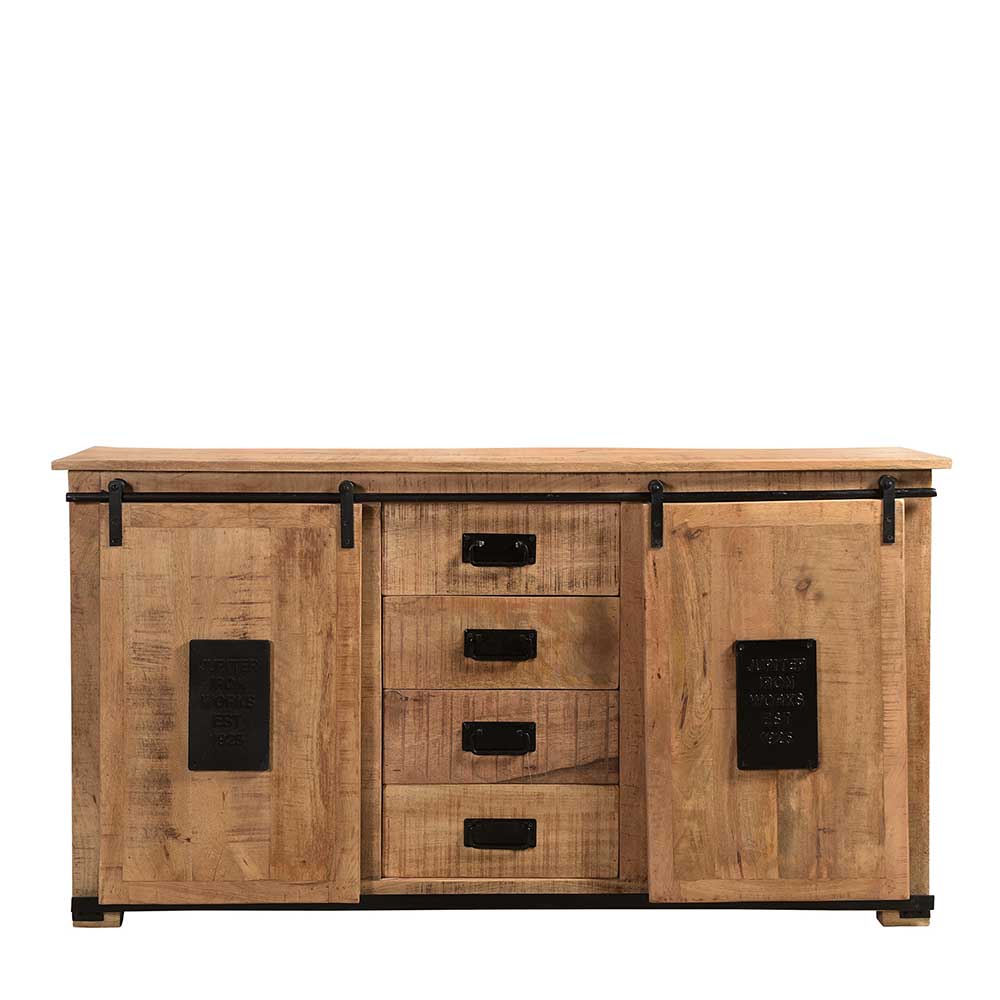 Möbel Exclusive Sideboard Industriestil aus Mangobaum Massivholz Schiebetüren