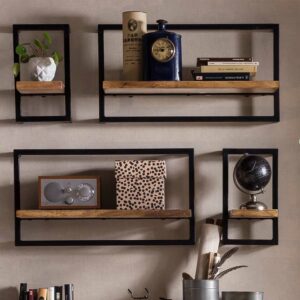 Möbel Exclusive Wandhängeregale im rustikalen Stil Massivholz & Metall (vierteilig)
