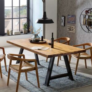 Möbel Exclusive Massivholztisch in Teakfarben Metall A Fußgestell lackiert