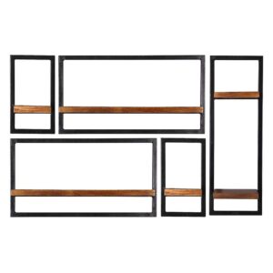 Möbel Exclusive Wohnzimmerregale im Industrie Stil Massivholz & Metall (fünfteilig)