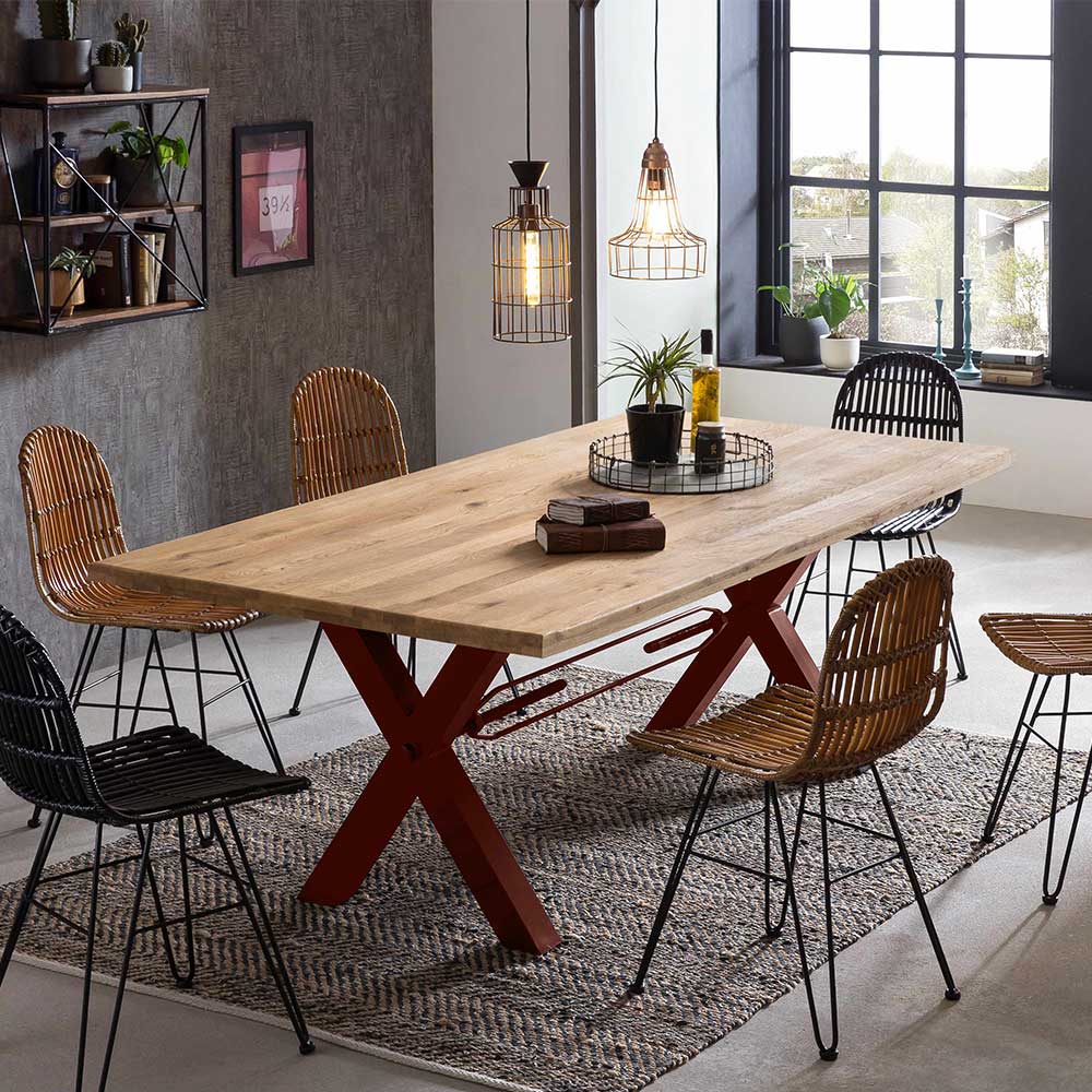 Möbel Exclusive Esszimmertisch aus Wildeiche Massivholz mit Baumkante Metallgestell