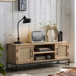 Möbel Exclusive Fernsehboard aus Mangobaum Massivholz Rattan