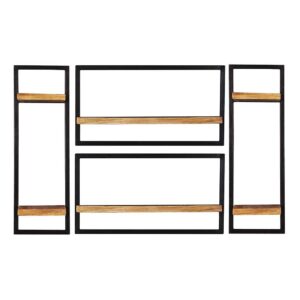 Möbel Exclusive Wand Regal Set im rustikalen Stil Mangobaum Massivholz & Metall (vierteilig)