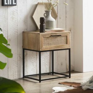 Möbel Exclusive Hohe Nachttisch Kommode mit einer Schublade Bügelgestell aus Metall