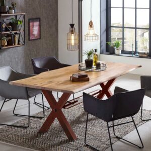 Möbel Exclusive Esstisch mit Baumkante aus Akazie Massivholz Metallgestell