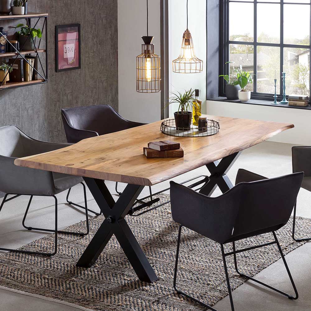 Möbel Exclusive Akazie Massivholztisch mit Metallgestell Industrie Look