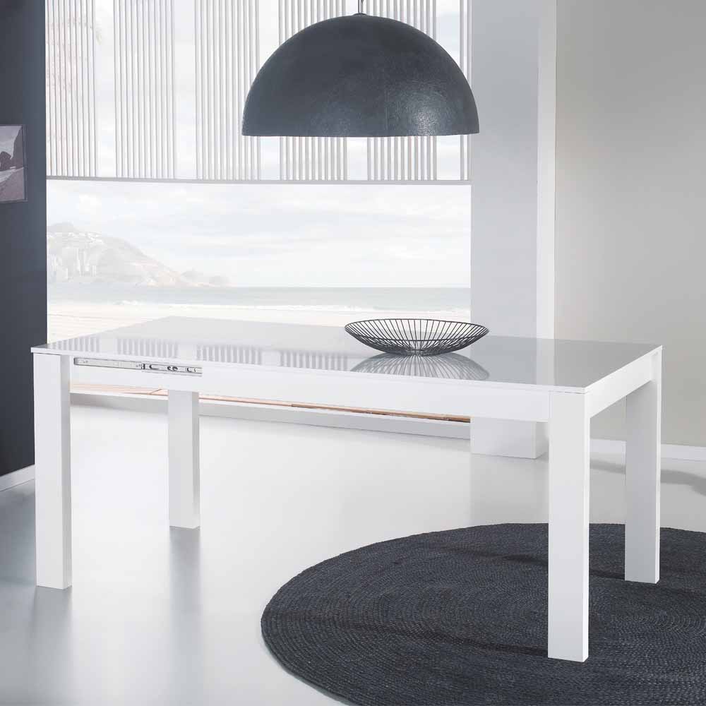 Furnitara Esszimmertisch mit ausziehbarer Tischplatte Weiß Hochglanz