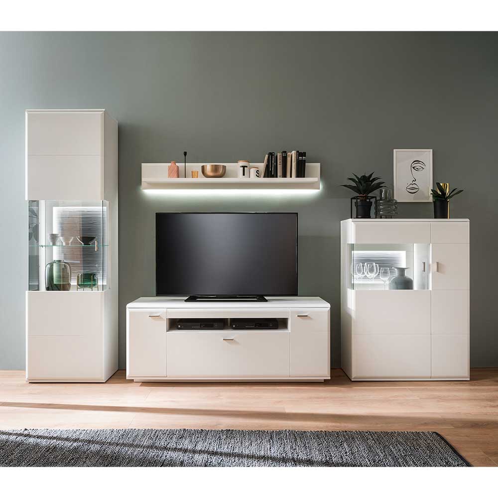 TopDesign Moderne Wohnwand in Weiß und Anthrazit 300 cm breit (vierteilig)