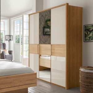 Franco Möbel Schlafzimmerschrank in Beige und Eiche teilmassiv Spiegel