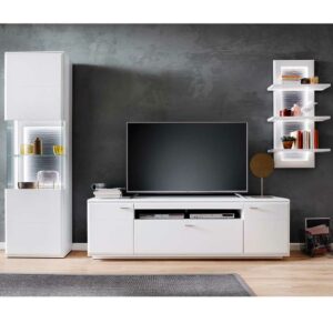 TopDesign Design Wohnwand in Weiß und Anthrazit 315 cm breit (dreiteilig)