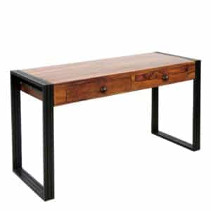 Natura Classico Design Schreibtisch aus Sheesham Massivholz und Eisen 130 cm breit