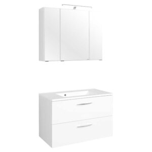 Star Möbel Badmöbel Set mit Waschtisch und Spiegelschrank Weiß (zweiteilig)