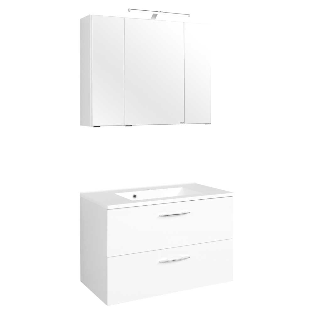 Star Möbel Badmöbel Set mit Waschtisch und Spiegelschrank Weiß (zweiteilig)