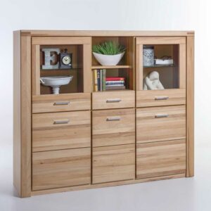 Homedreams Esszimmer Highboard aus Kernbuche teilmassiv und Glas 140 cm hoch