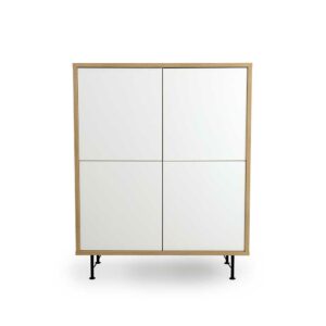 Doncosmo Esszimmer Highboard in Weiß und Eichefarben 4-türig