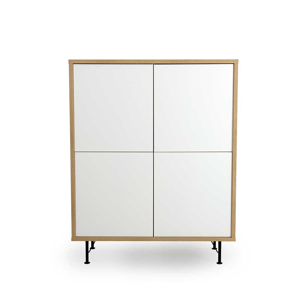 Doncosmo Esszimmer Highboard in Weiß und Eichefarben 4-türig