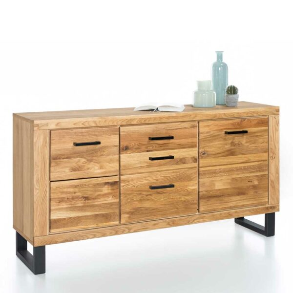 Homedreams Wohnzimmer Sideboard aus Wildeiche geölt Bügelgestell aus Metall