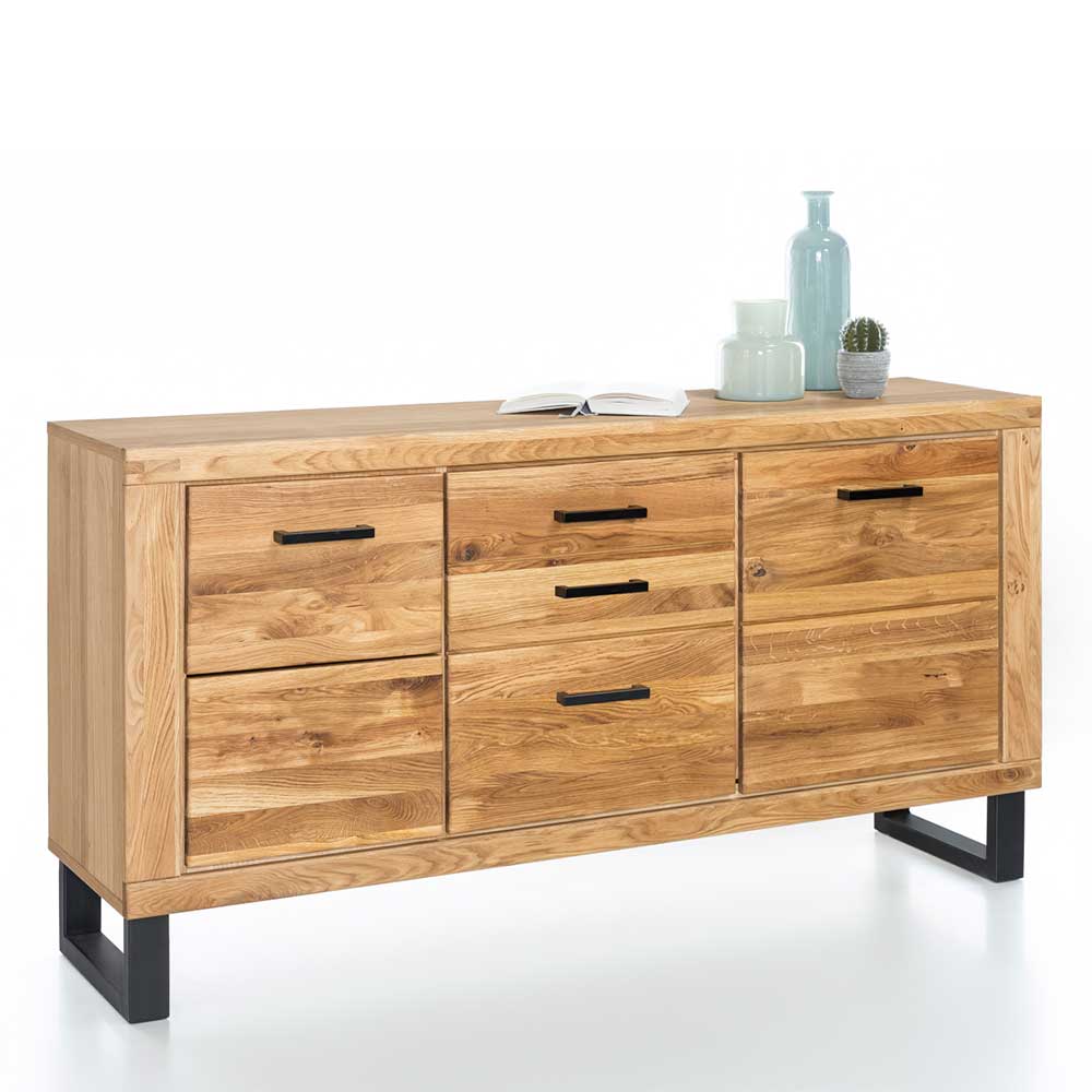 Homedreams Wohnzimmer Sideboard aus Wildeiche geölt Bügelgestell aus Metall