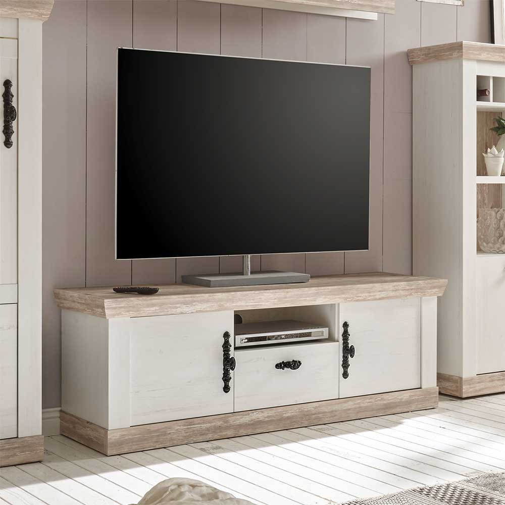 Brandolf TV Lowboard im Landhaus Design Pinie Weiß