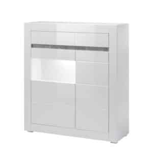 Brandolf Wohnzimmer Highboard in Hochglanz Weiß und Beton Grau 100 cm breit