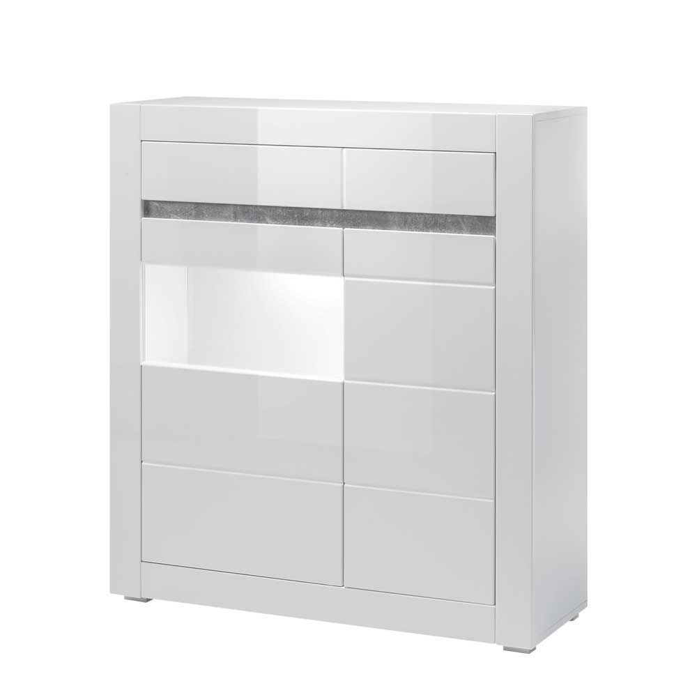 Brandolf Wohnzimmer Highboard in Hochglanz Weiß und Beton Grau 100 cm breit