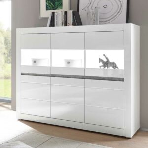 Brandolf Highboard Vitrine in Weiß Hochglanz LED Beleuchtung