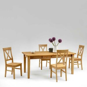 Life Meubles Esstisch mit Stühlen aus Kiefer Massivholz Landhaus (fünfteilig)