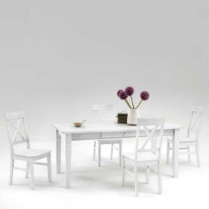 Life Meubles Esstisch mit Stühlen im skandinavischen Landhausstil Weiß Kiefer massiv (fünfteilig)