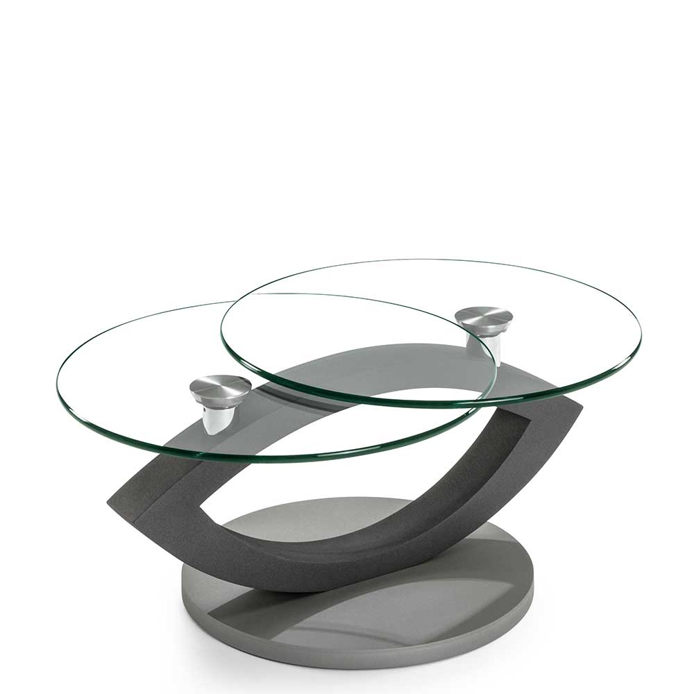 4Home Design Sofatisch in Grau zwei runden Glasplatten