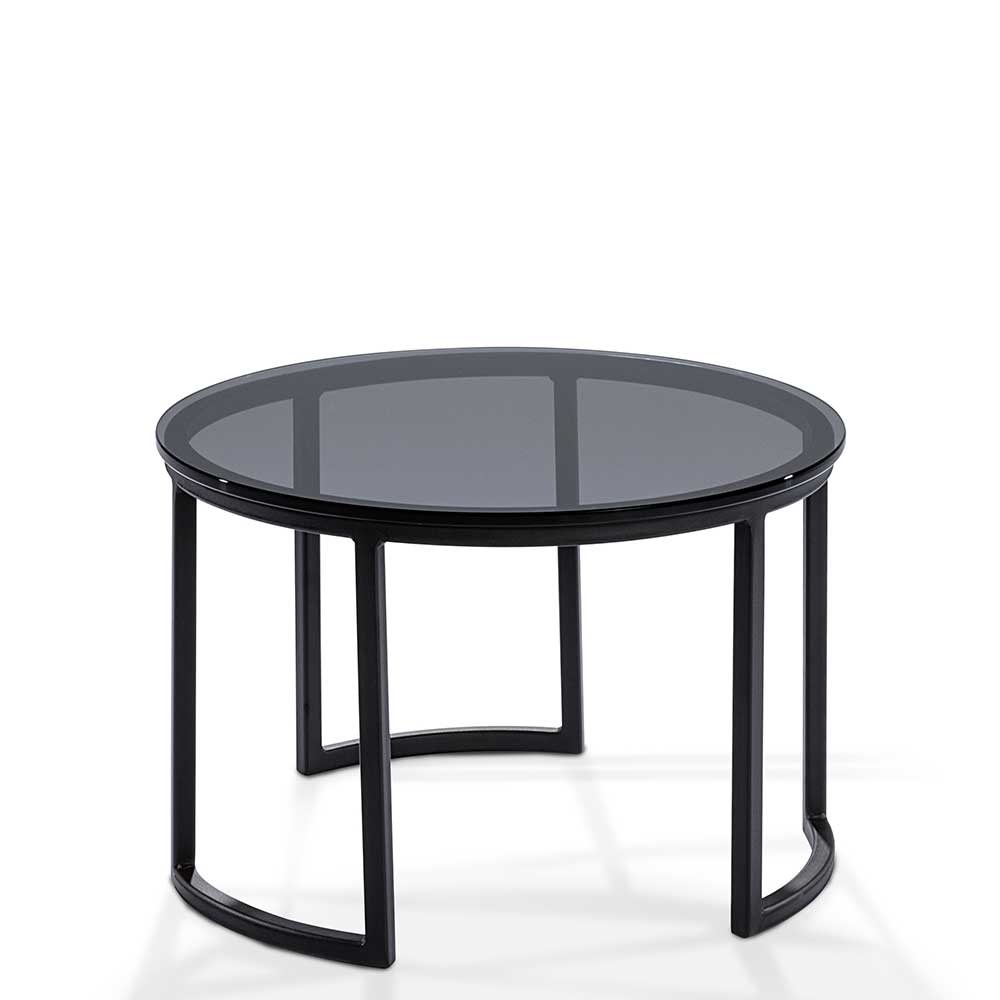 4Home Wohnzimmer Tisch mit runder Rauchglasplatte 80 cm breit