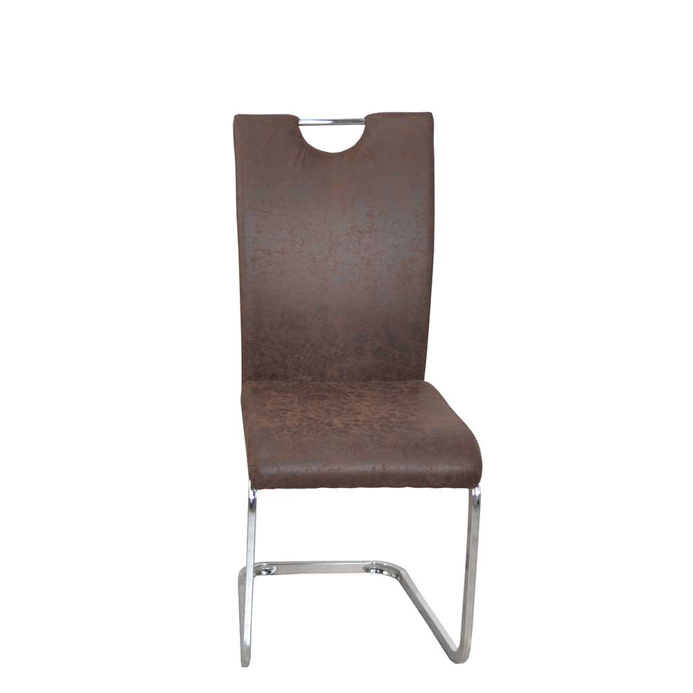 Möbel4Life Freischwinger Stühle in Braun Kunstleder verchromtem Metallgestell (4er Set)