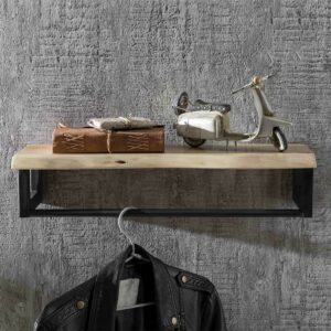 Möbel Exclusive Wandgarderobenleiste aus Akazie Massivholz und Metall naturbelassen