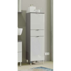 Möbel Exclusive Bad Hochschrank in Weiß Hochglanz und Dunkelgrau 120 cm hoch