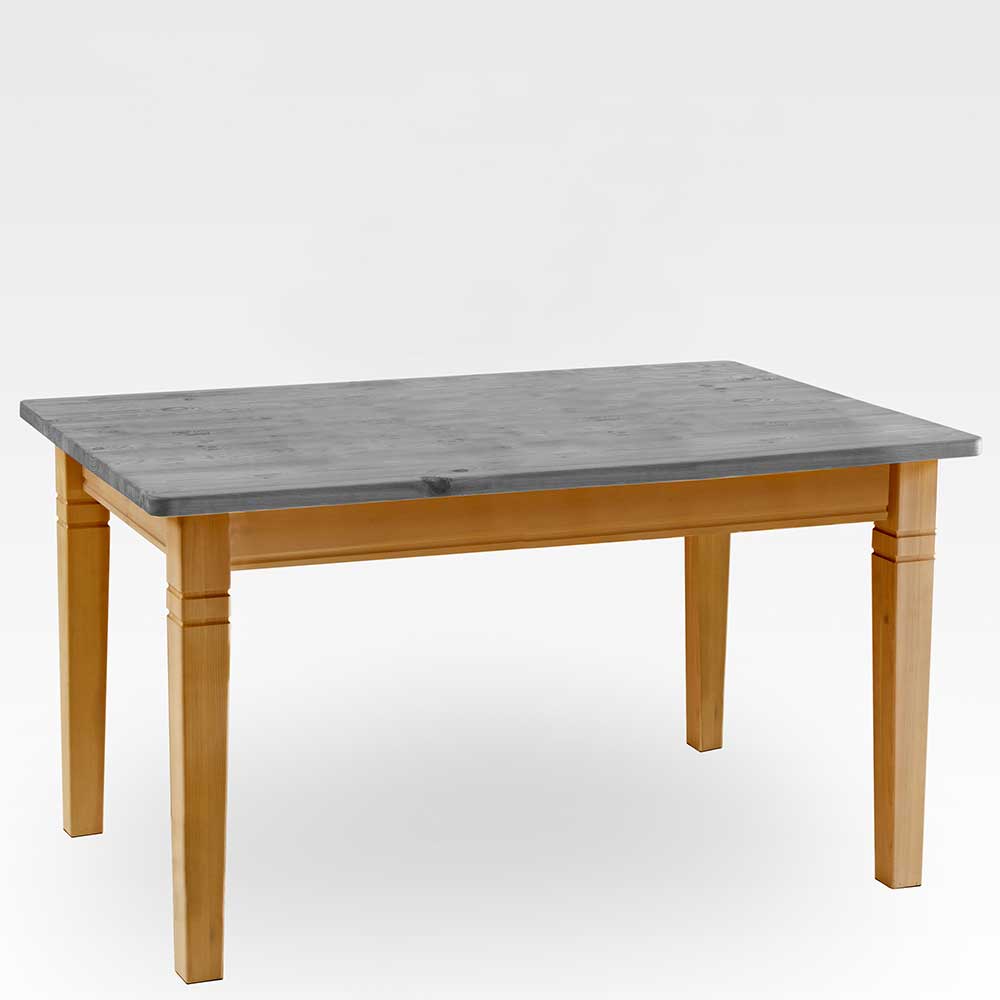 Life Meubles Landhaus Tisch aus Kiefer Massivholz grauer Tischplatte
