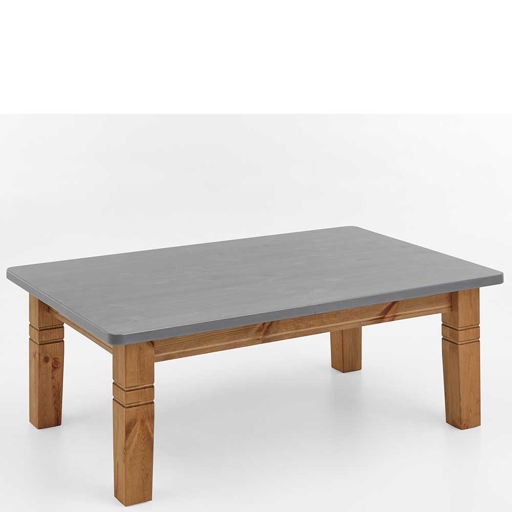 Life Meubles Vollholztisch aus Kiefer Massivholz grauer Tischplatte