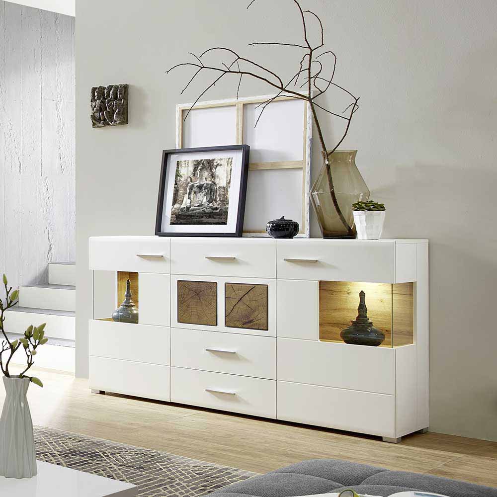 BestLivingHome Design Sideboard in Weiß Holz Dekor LED Beleuchtung