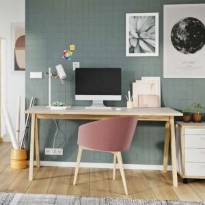 Möbel Exclusive Büroschreibtisch in Weiß und Wildeiche Optik 160 cm breit