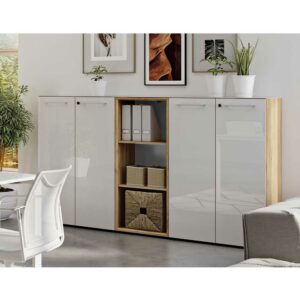 Möbel Exclusive Bürokombination in Wildeichefarben und Weiß Made in Germany (dreiteilig)