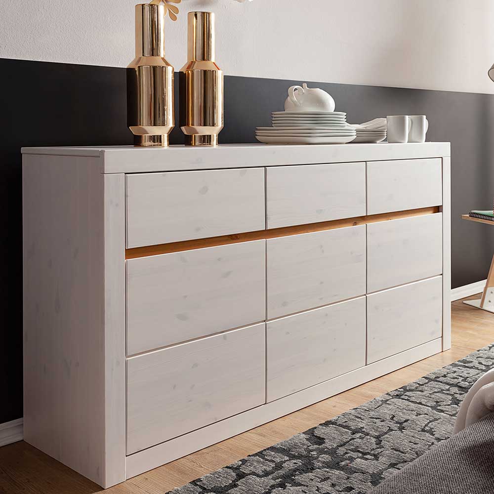 Basilicana Sideboard aus Kiefer Massivholz Weiß