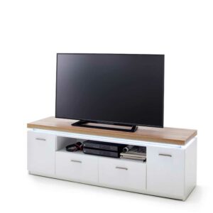 TopDesign TV Schrank in Weiß und Wildeichefarben LED Beleuchtung